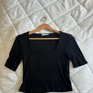 Marine Layer Lexi ribbed Square neck Black Top (cropped) - Sz M